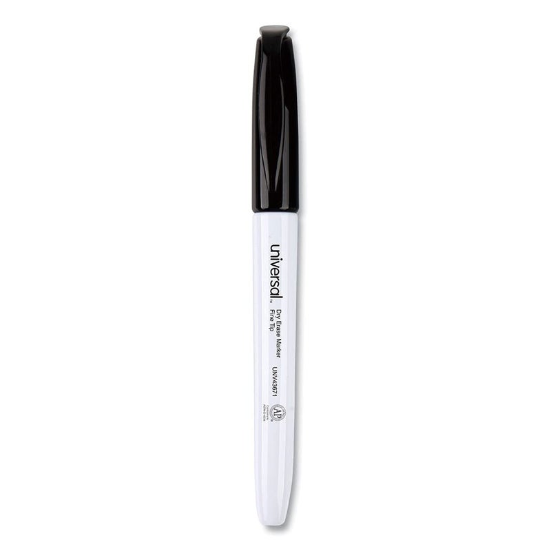 Universal 43671 Pen Style Dry Erase Marker, Fine/Bullet Tip, Black (Pack of 12) - Image 1